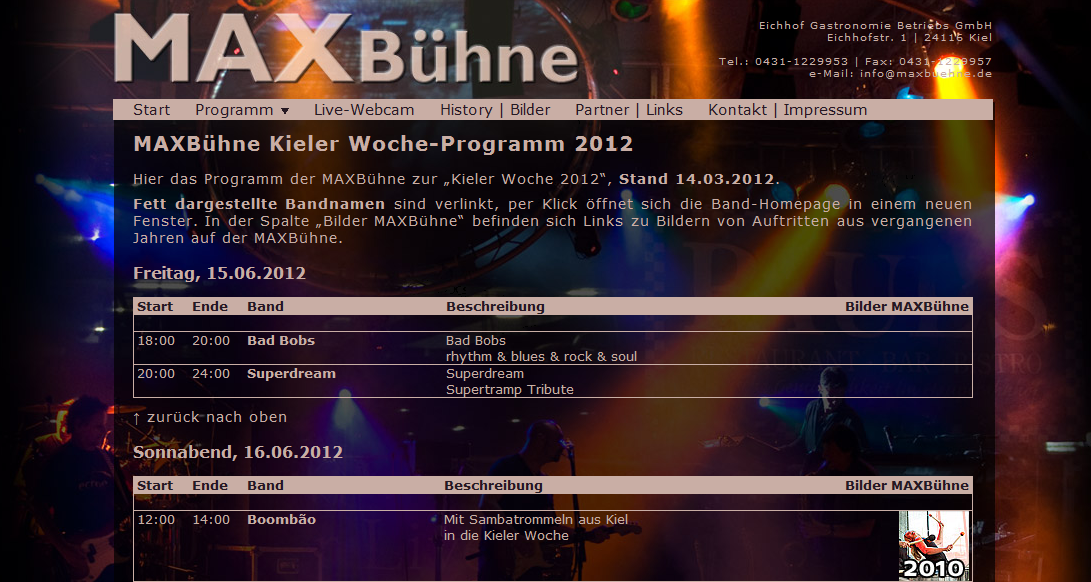 Kieler Woche 2012: Programm der MAX Bühne veröffentlicht